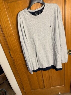 Nautica Light Gray Crewneck Sweatshirt with Navy Accents